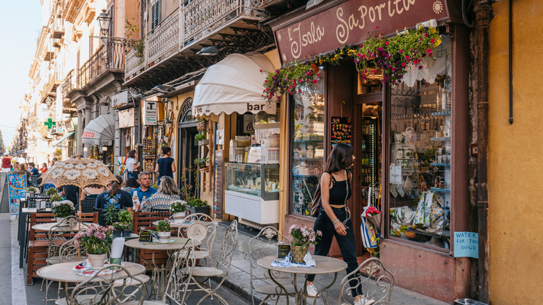 A typical Palermo cafe with al fresco dining, Sicily