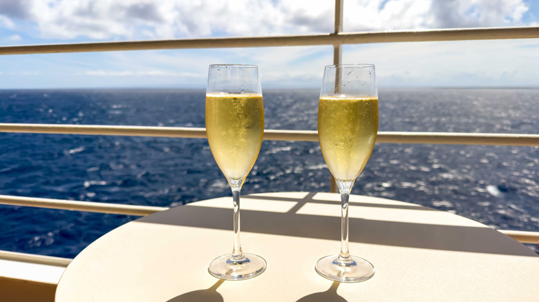 Champagne glasses on a cruise ship