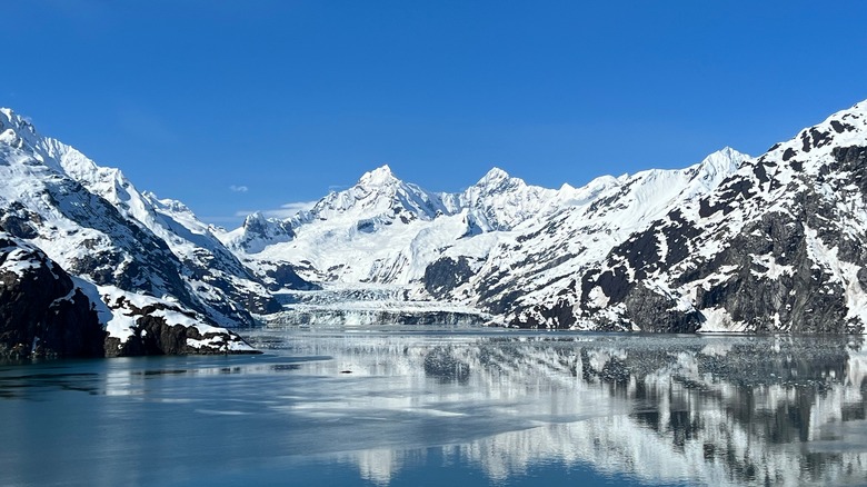 snowy mountains and lake