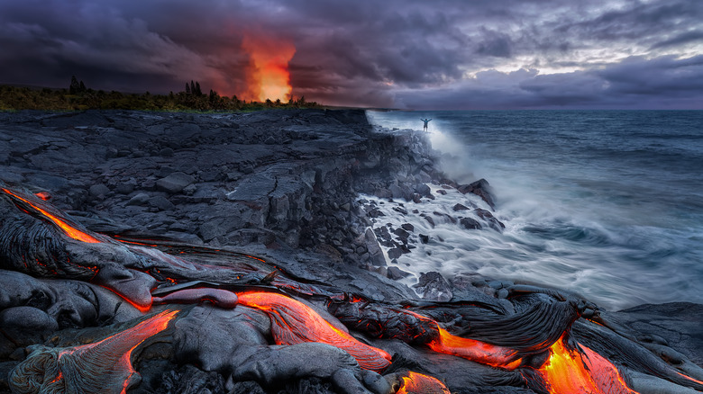 lava from volcanoes near ocean