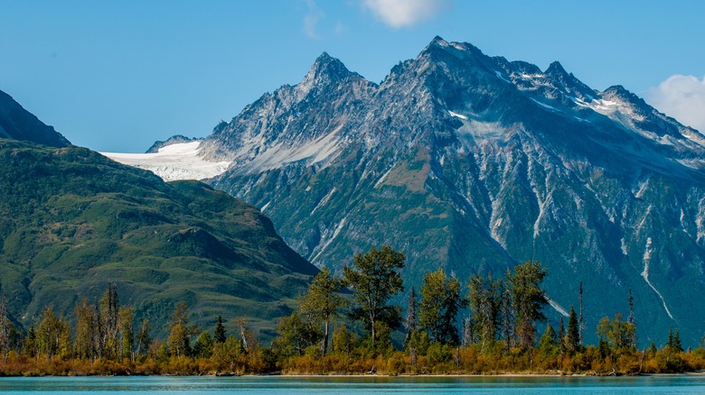 mountain by lake