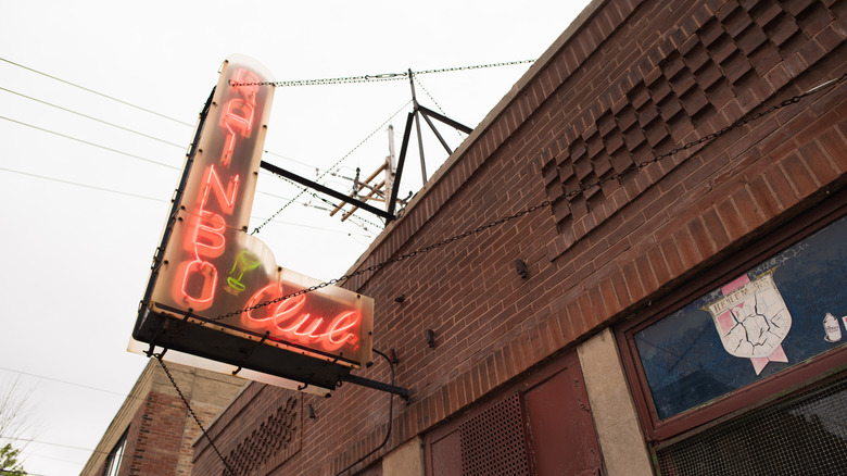 Red neon sign for the Rainbo Club in Chicago's Wicker Park neighborhood