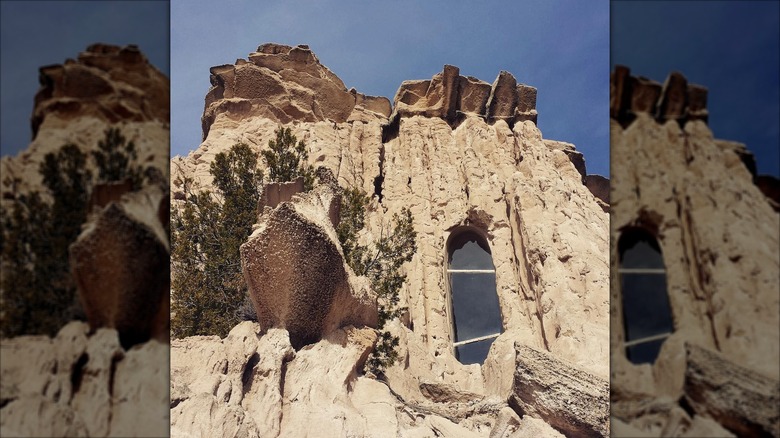 Exterior of a Ra Paulette cave sanctuary's window in New Mexico