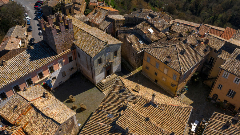 Birds eye view of the streets of Calcata, Italy