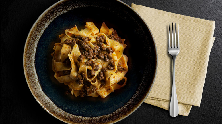 Wild boar ragu, a dish common on menus in Calcata