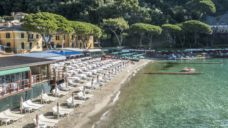 Panoramic view of Paraggi Beach near Santa Margherita Ligure, Italy