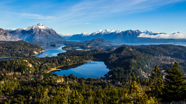 Ariel view of Nahuel Huapi lake and Bariloche, Argentina