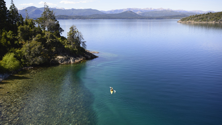 Lone kayaker on lake Nahuel Huapi, Bariloche, Argentina