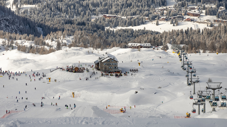 Ski lifts and a lodge in the Madonna di Campiglio ski resort area in Italy