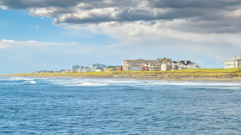 The coastline of Ocean Shores, Washington, lined with houses