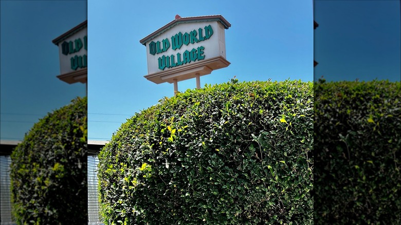 Sign for Old World Village in Huntington Beach, CA