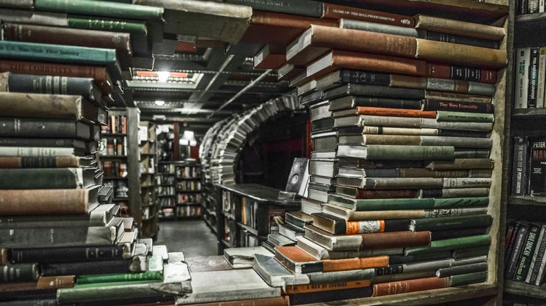 The Last Bookstore wall of book art in Los Angeles