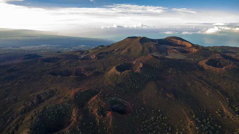 aerial view of the volcano and craters of Hualalai, Hawaii