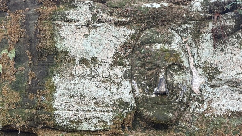 Face and 'Cobb' carved into rock ledge