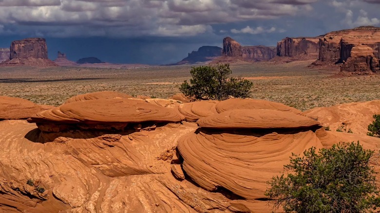 Red rock formations called pancakes in Mystery Valley, Arizona