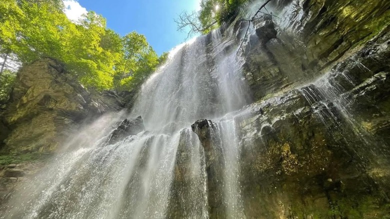 View looking up at Virgin Falls in Sparta, Tennessee