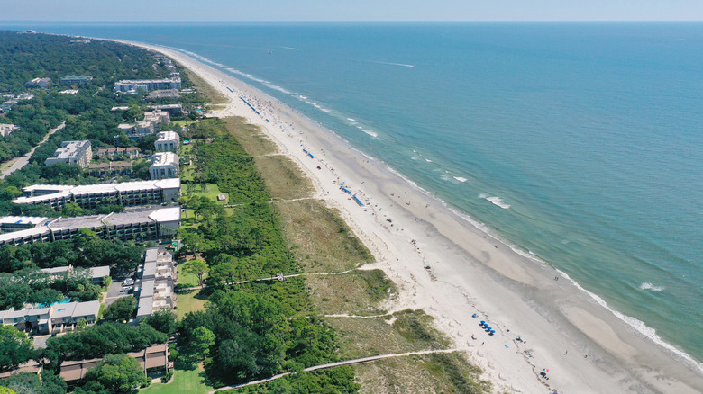 an aerial view of Coligny Beach, Hilton Head, South Carolina