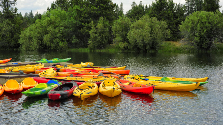 Kayaks on the Deschutes River at the Sunriver marina