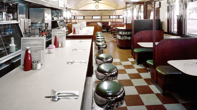 Green chrome stools in Modern Diner