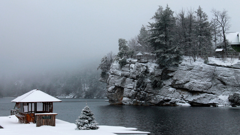 Winter on the shores of snowy Lake Mohonk