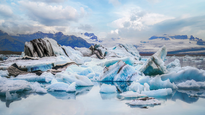 Glacial lagoon with floating icebergs