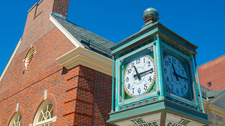 Town clock on Main Street in historic center of Wakefield