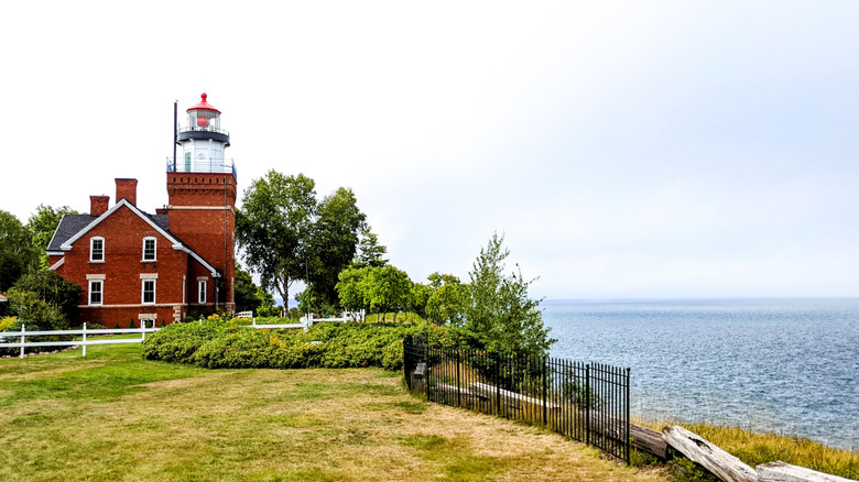 Red-bricked Big Bay Point Lighthouse overlooking Lake Superior