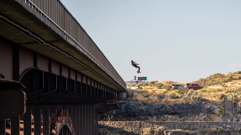 A base jumper doing a backflip