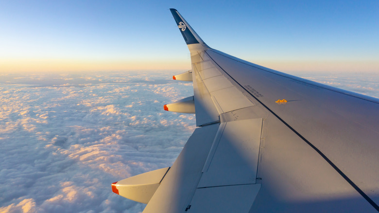 A close up of the wing of an Air New Zealand plane