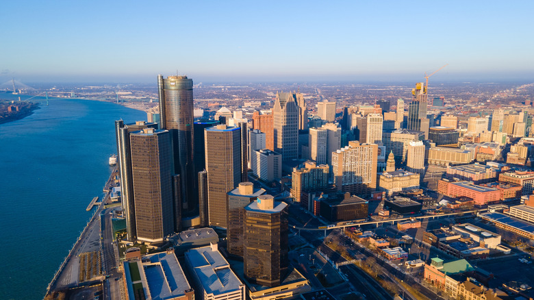 an aerial view of downtown Detroit, Michigan