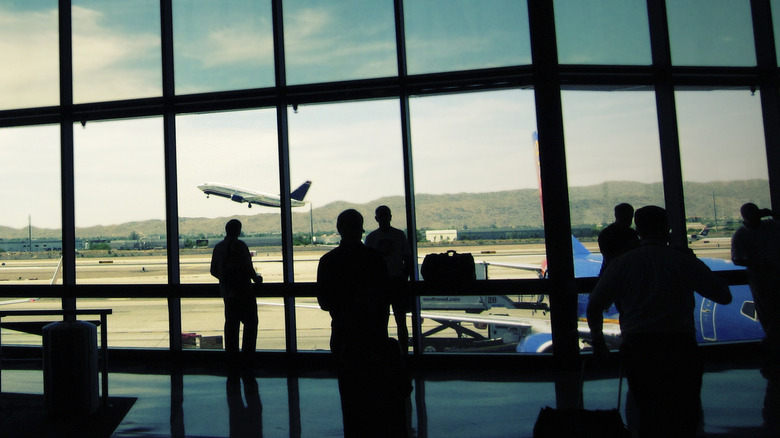 View of mountain and airplane from Sky Harbor Terminal 4.