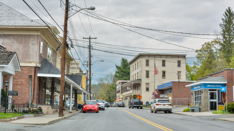 View of buildings lining Main Street in Narrowsburg