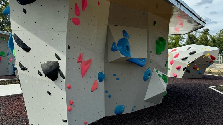 A close-up look at the climbing walls at the park