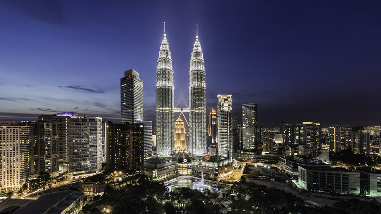 Buildings of Kuala Lumpur, Malaysia, illuminated at night