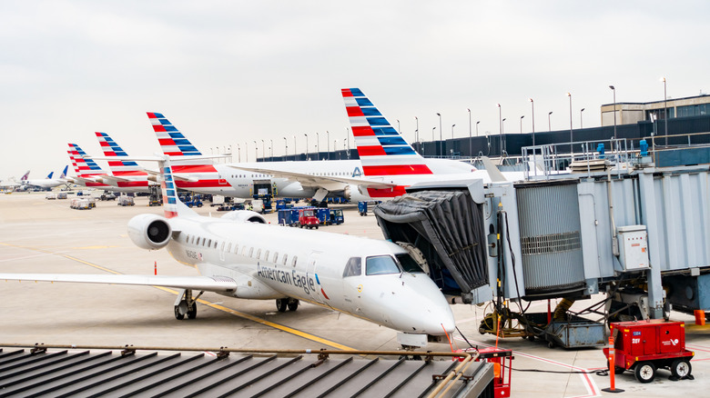 American Airlines planes on the ground at Chicago O'Hare Airport