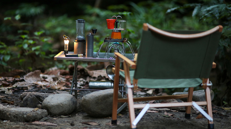 Minimalist camping setup in the wilderness