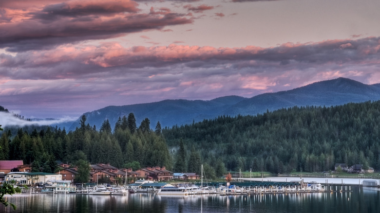 East lake shore of Lake Pend Oreille at sunset