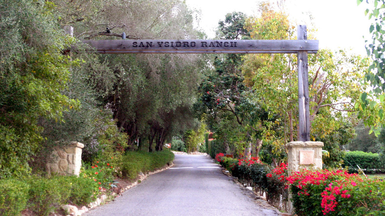 Flower-lined entryway to San Ysidro Ranch in Montecito, California