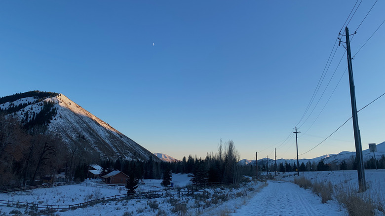 Snow-covered Wood River Trail in Sun Valley in the winter