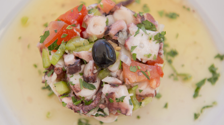 Octopus salad, one of the many specialties of Santa Luzia's restaurants