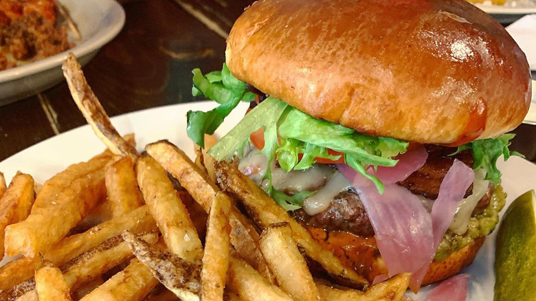 A burger and fries from Chesterton's Octave Grill