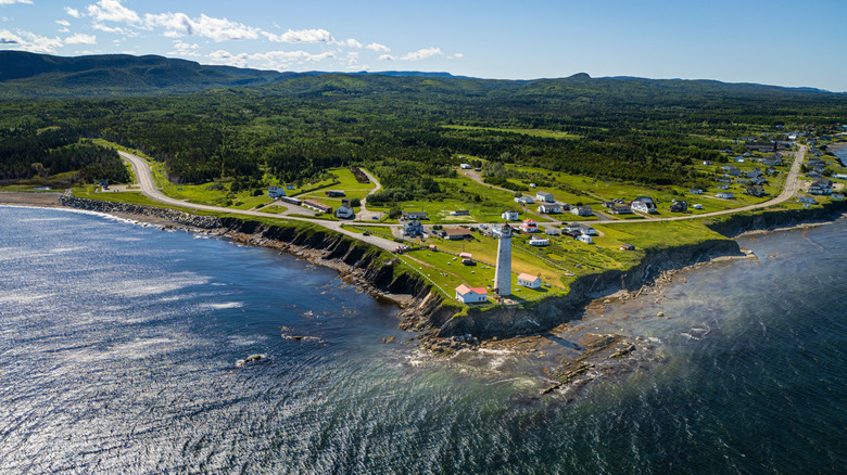 Lighthouse on the shoreline of the Gaspé Peninsula, Quebec, Canada