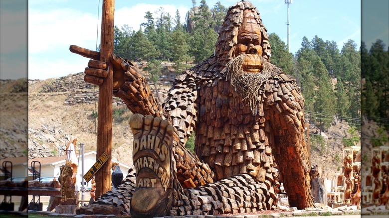 Giant Bigfoot carved from wood