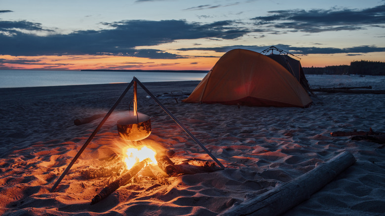 Fireplace and campsite on beach in Everglades