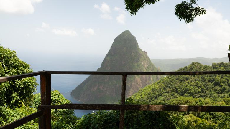 The view of the twin Pitons on the Tet Paul Nature Trail in St. Lucia