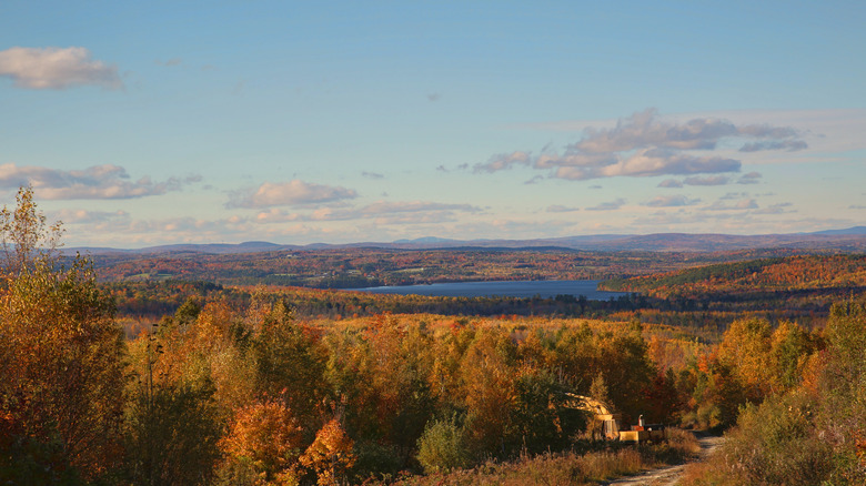 Great Moose Lake in Maine with fall foliage