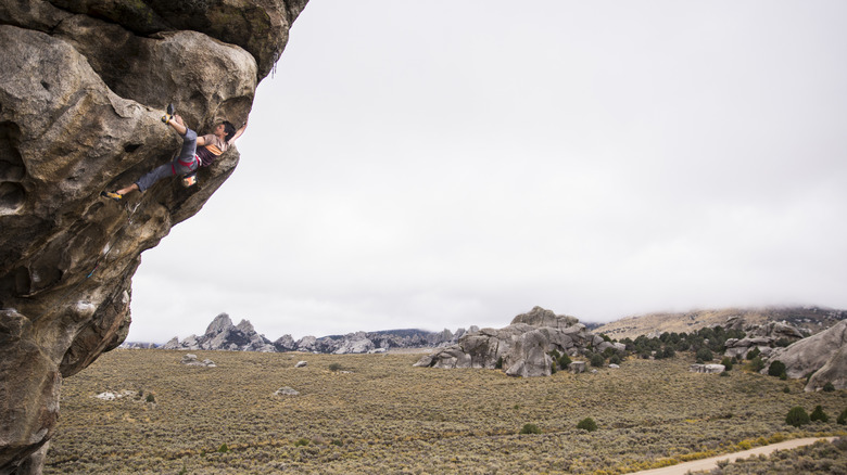 A person climbing at City of Rocks