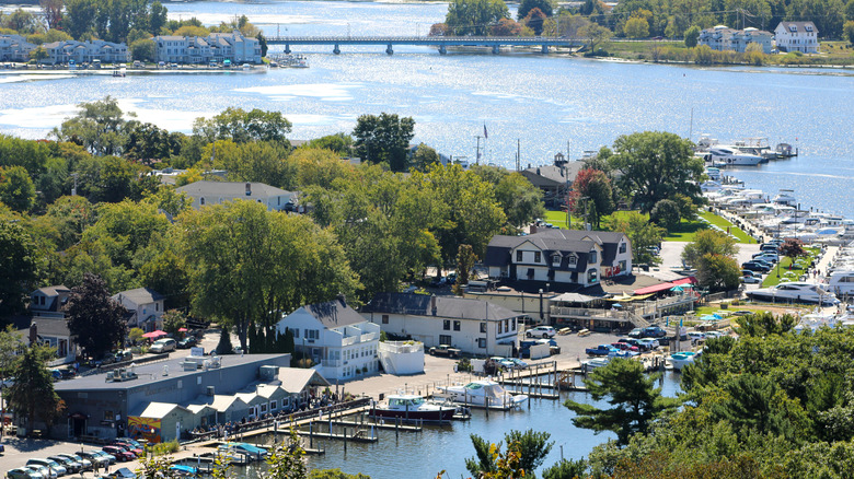 Areal view of Saugatuck, Michigan waterfront