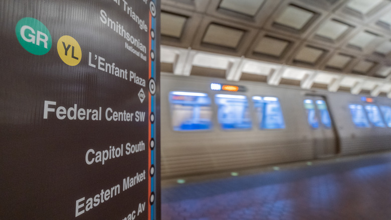 Washington, D.C., metro map with metro train in the background