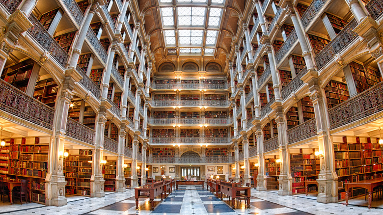 Interior photo of George Peabody Library.